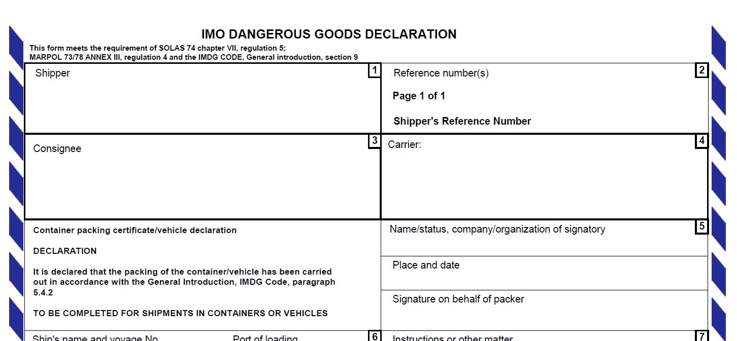 Shipping From The U S Dangerous Goods Declaration